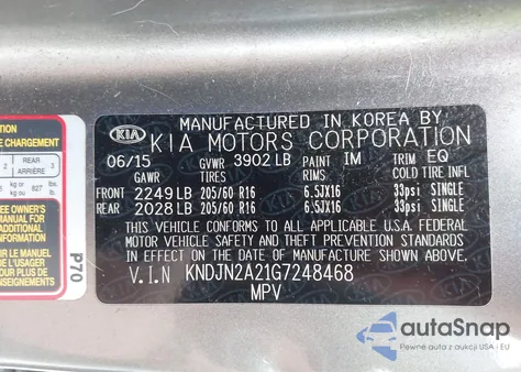 2016 Kia Soul z USA, uszkodzony, nr VIN KNDJN2A21G7248468